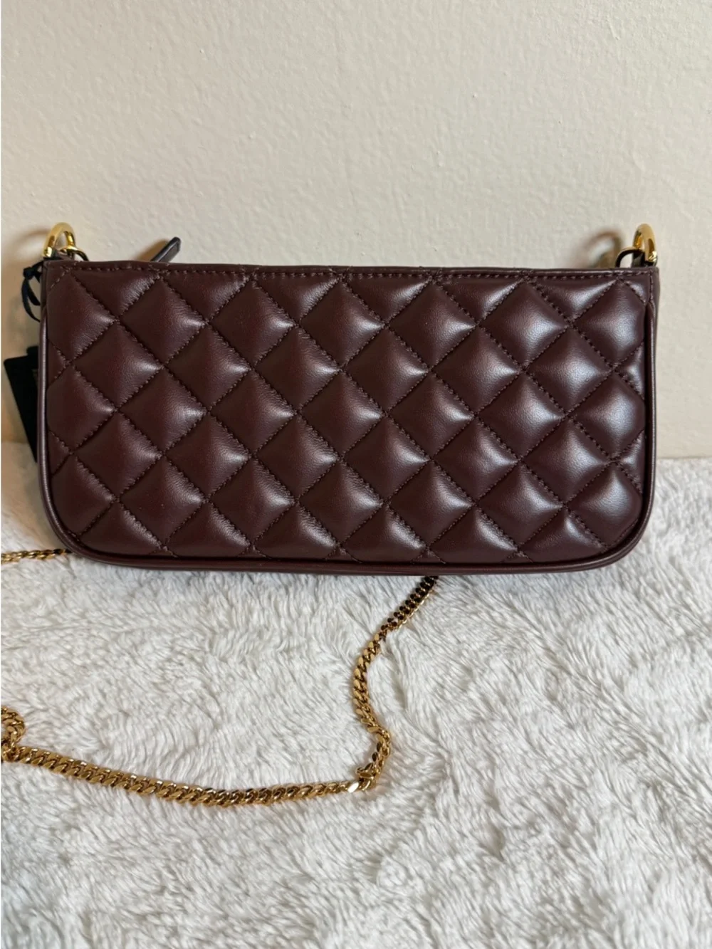 Versace Quilted Brown Leather Shoulder Bag with Gold Chain